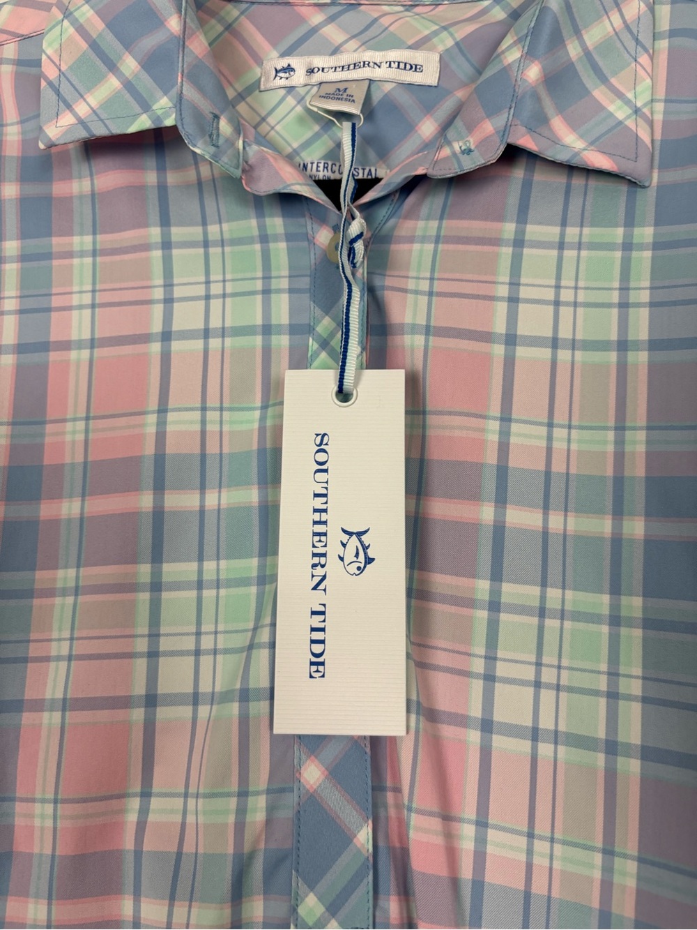 Southern Tide Intercoastal plaid popover blouse misty pink medium NWT - Picture 6 of 9